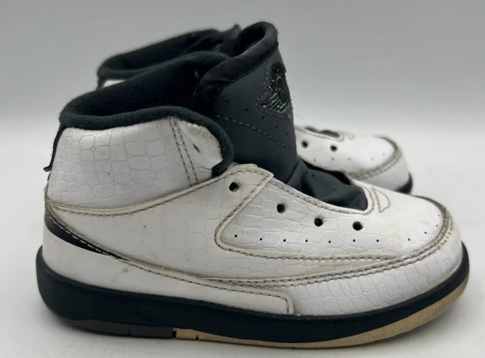Air Jordan 2 Retro Toddler Shoes Size 7C White Black Wing It High Top No Laces